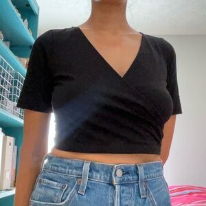 ASOS Black Wrap Short Sleeve Wrap Top